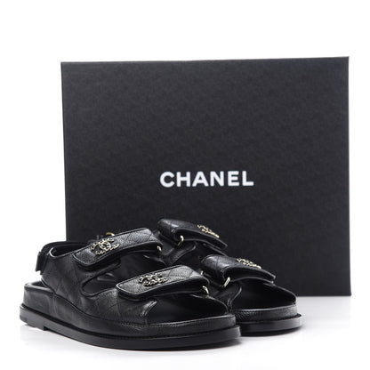 Chanel Grained Calfskin Velcro Dad Sandals 38 Black 11 of 11