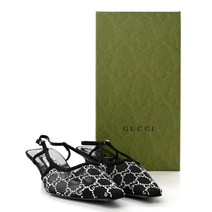 Gucci Tela Retino Kid Scamosciato Crystal GG Monogram Square G 35mm Slingback Pumps 41 Black 9 of 9