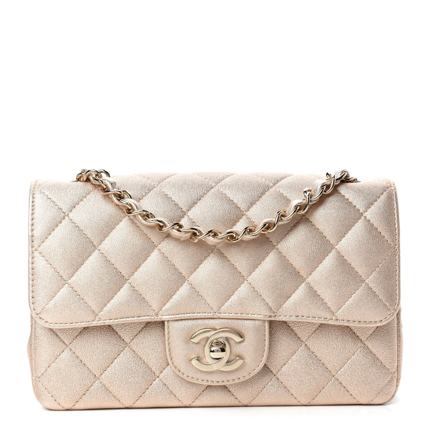 Metallic Lambskin Quilted Mini Rectangular Flap Gold