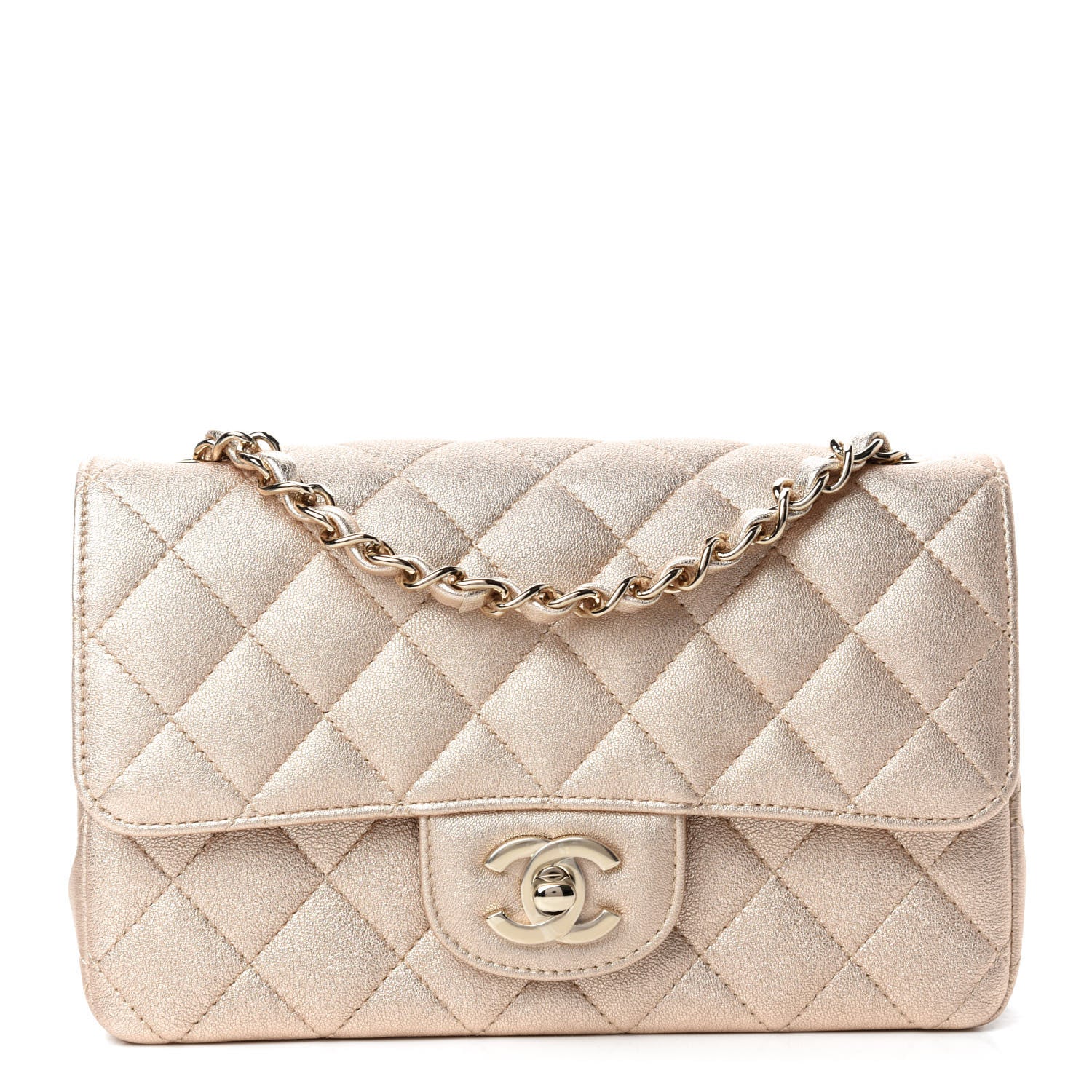 Chanel Metallic Lambskin Quilted Mini Rectangular Flap Gold 1 of 10