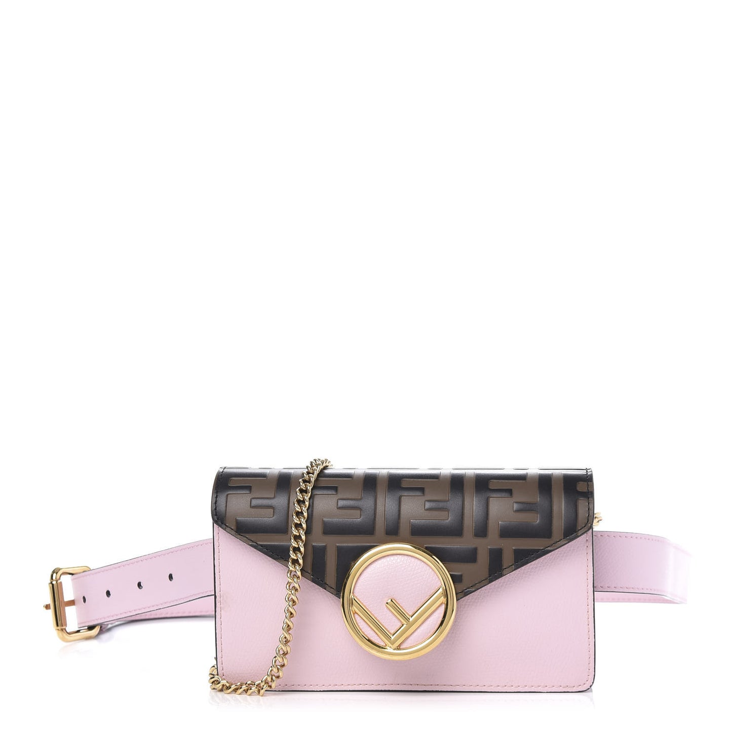 Vitello Cruise F is Fendi Bi-Color FF 1974 Embossed Envelope Belt Bag Maya Black Peonia