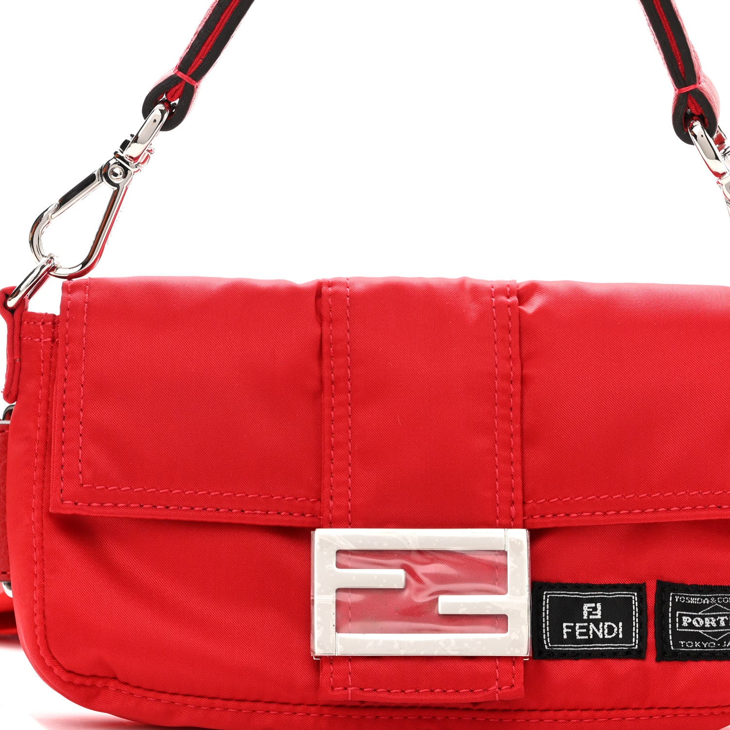 Fendi X PORTER Nylon Cuoio Roma Mini Phone Baguette Belt Bag Cardinale Fuoco 7 of 9