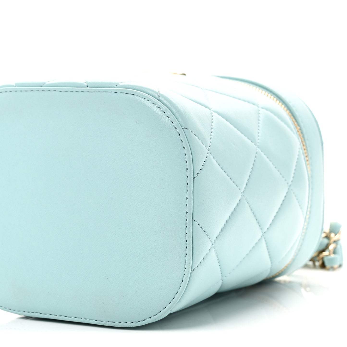 Lambskin Quilted Trendy Vanity Case Light Blue