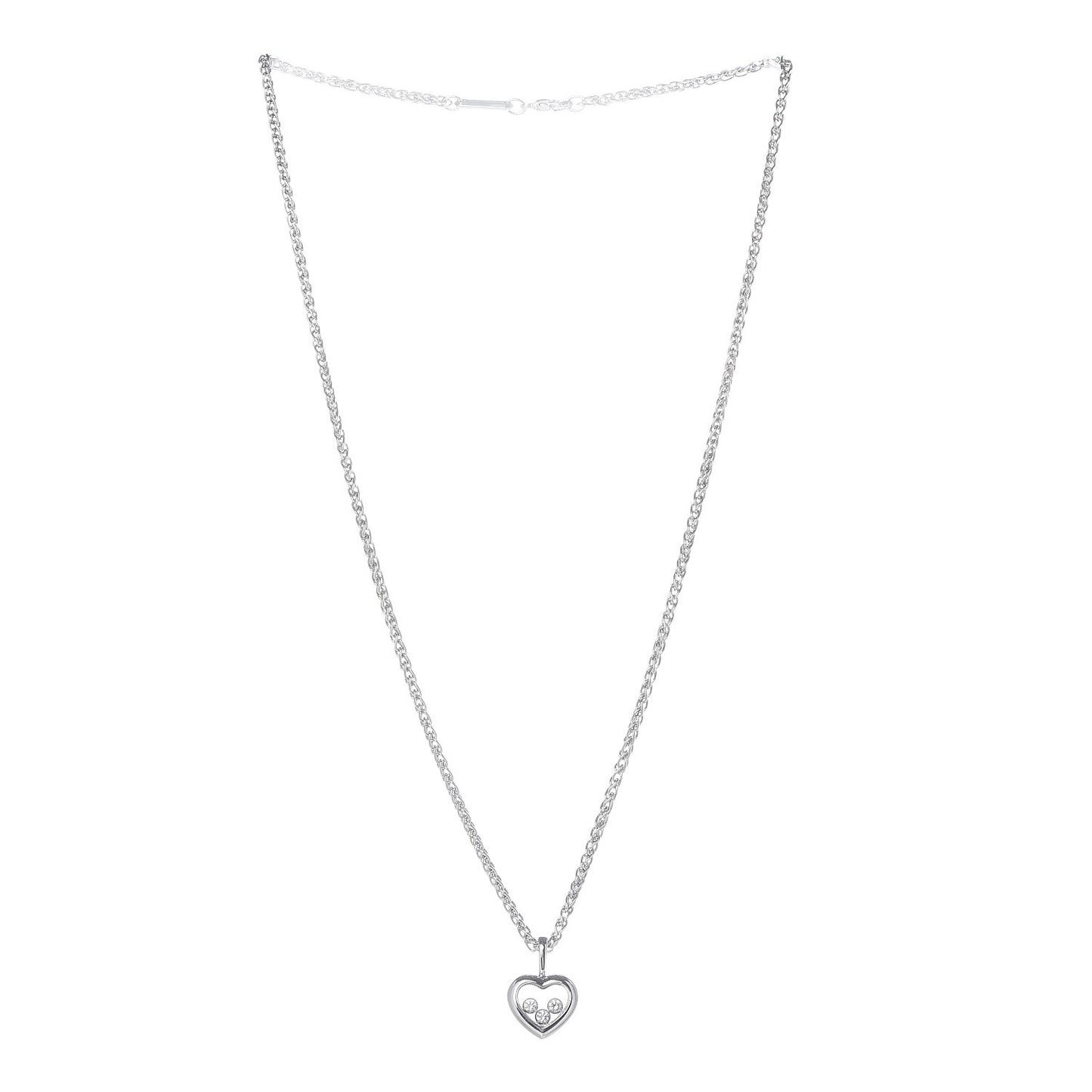 18K White Gold 3 Happy Diamonds Icons Heart Pendant Necklace