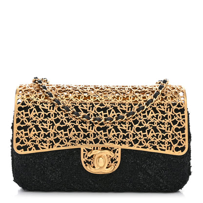 Chanel Metal Tweed Logo CC Minaudiere Flap Bag Black Gold 1 of 10