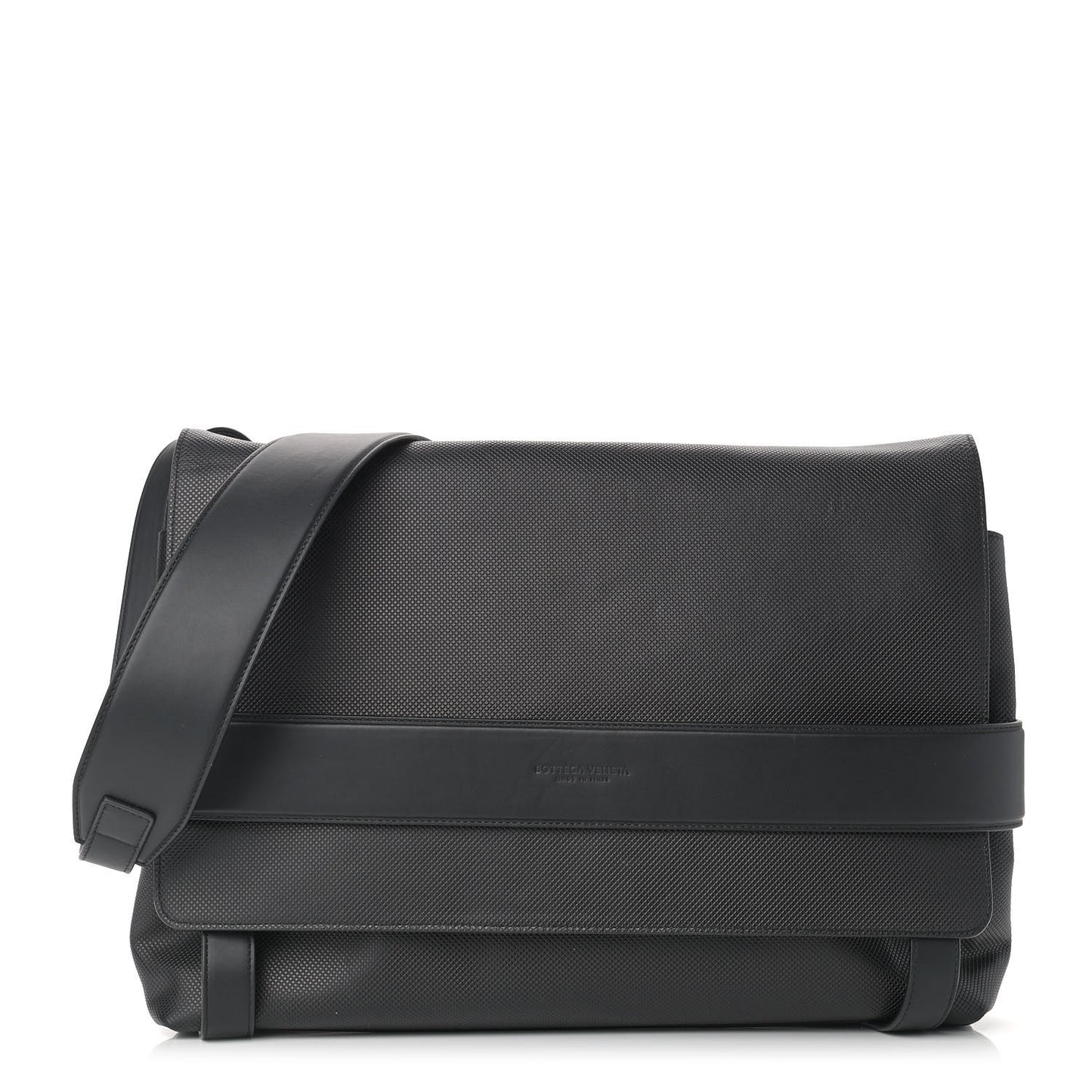Textured Calfskin Messenger Crossbody Bag Black