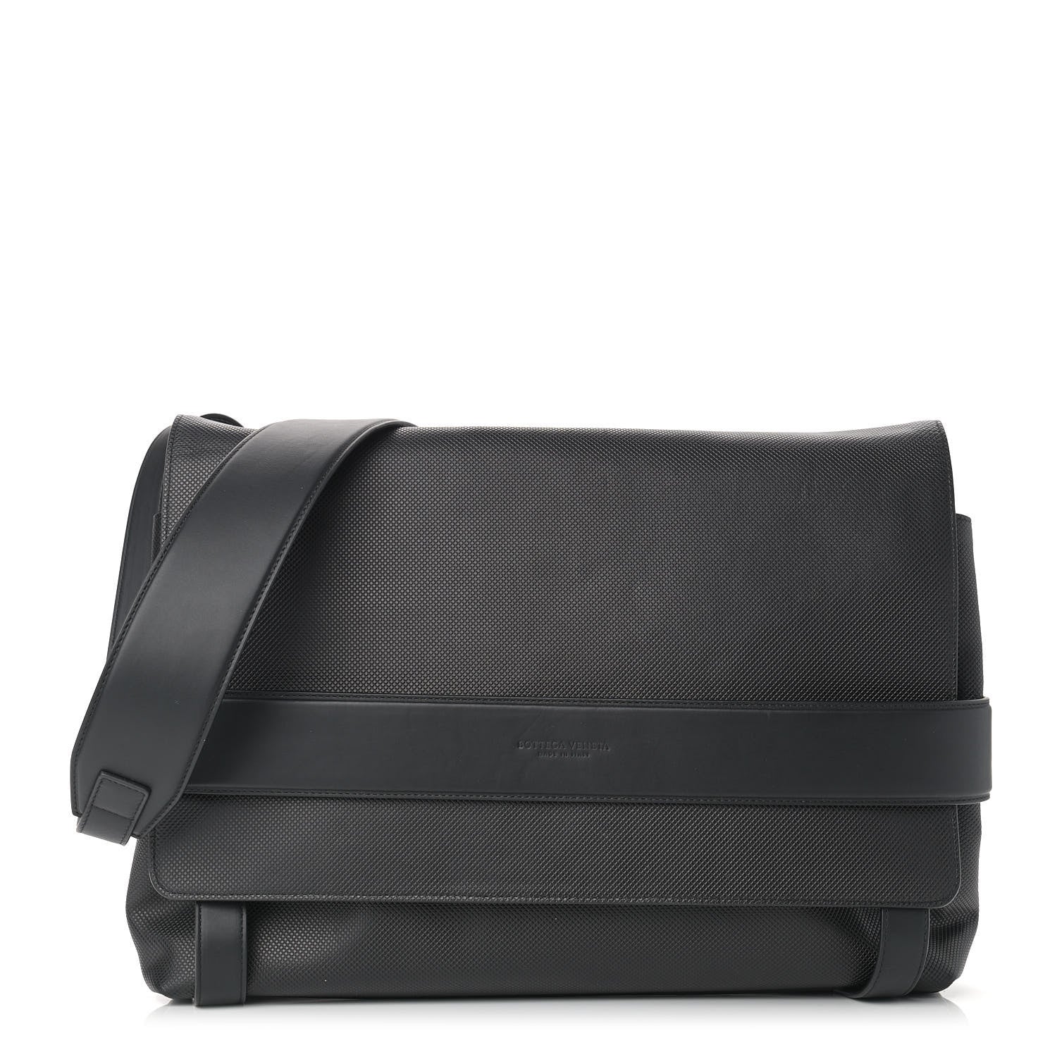 Bottega Veneta Textured Calfskin Messenger Crossbody Bag Black 1 of 9