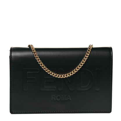Fendi Vitello King Tamponato Logo Embossed Medium Wallet On Chain Black 1 of 9