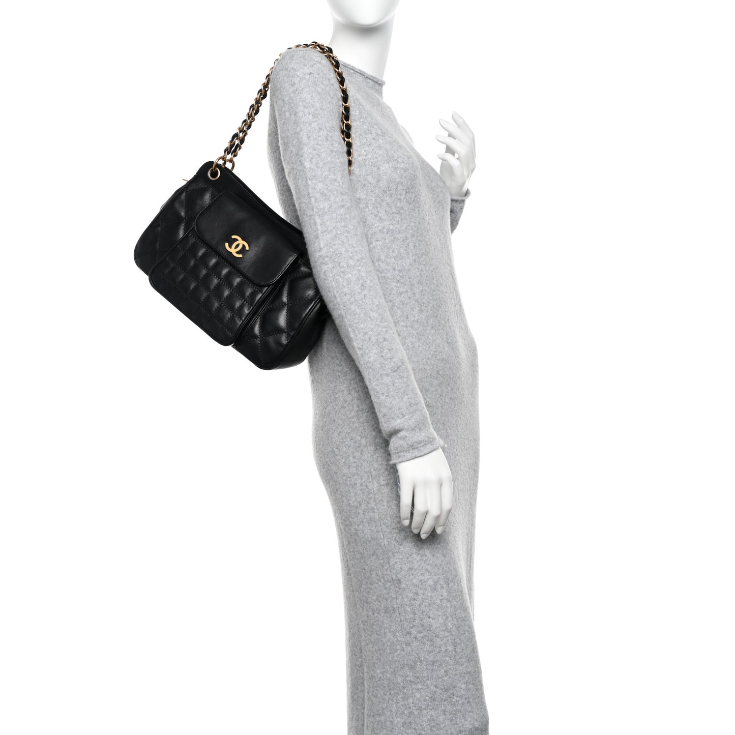 Lambskin Chocolate Bar Quilted Small Shoulder Bag Black