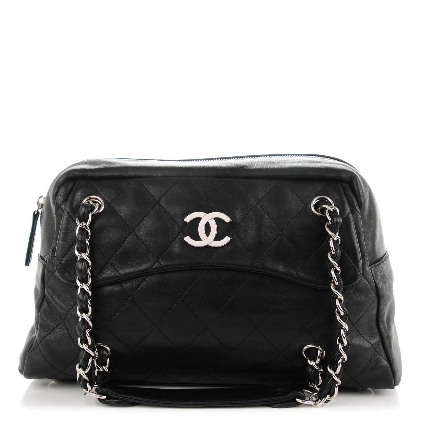 Lambskin Quilted Medium Chain Around Tote Black