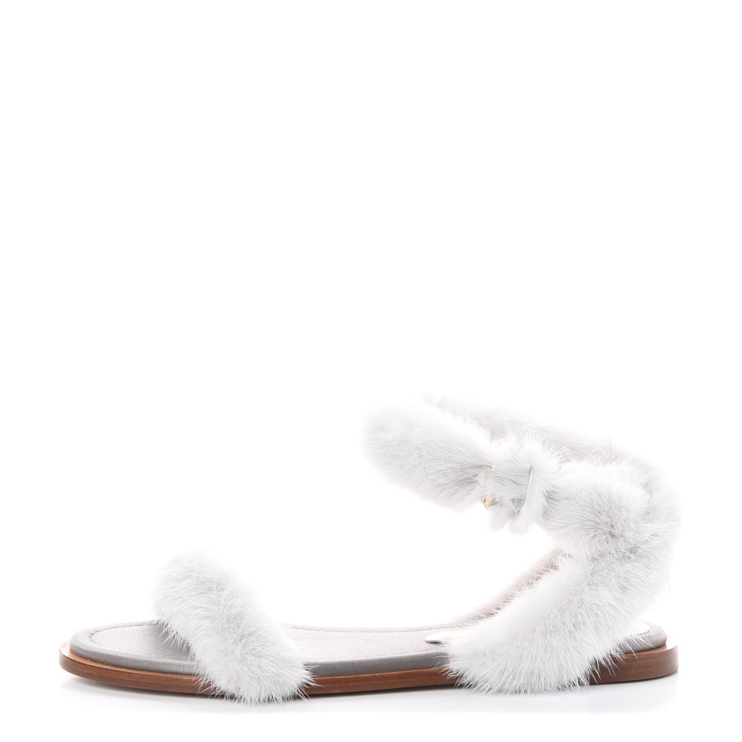 Mink Fur Ankle Wrap Flat Sandals 37.5 Grey