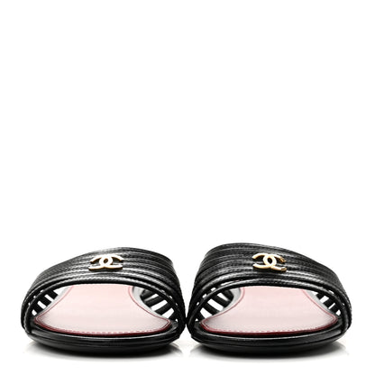 Chanel Goatskin Caged CC Slide Sandals 35.5 Black 3 of 9