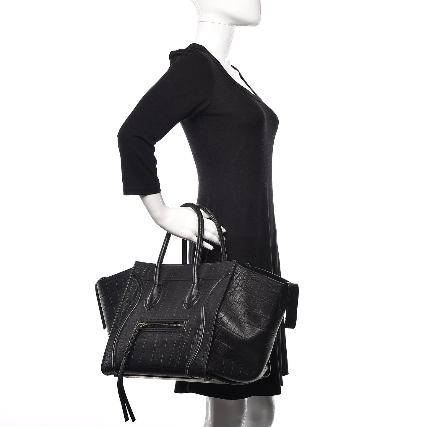 Calfskin Crocodile Embossed Medium Phantom Luggage Black