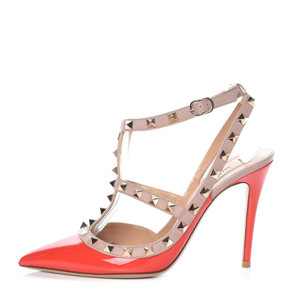 Valentino Garavani Patent Nappa Rockstud Ankle Strap 100mm Pumps 36.5 Deep Orange Poudre 1 of 16