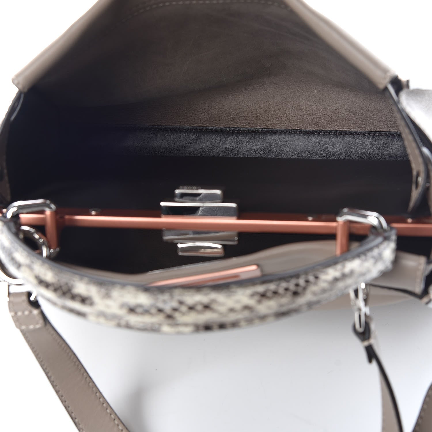 Fendi Vitello Seta Shiny Nappa Elaphe Medium Peekaboo Iconic Satchel Tortora Natural Ebano 6 of 10