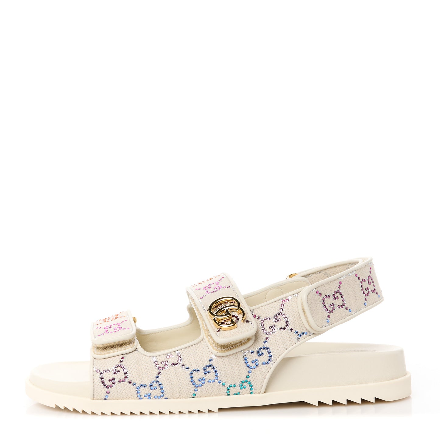 Canvas Lame Crystal GG Monogram Double G Womens Dad Sandals 39 Gardenia Silver Mystic White