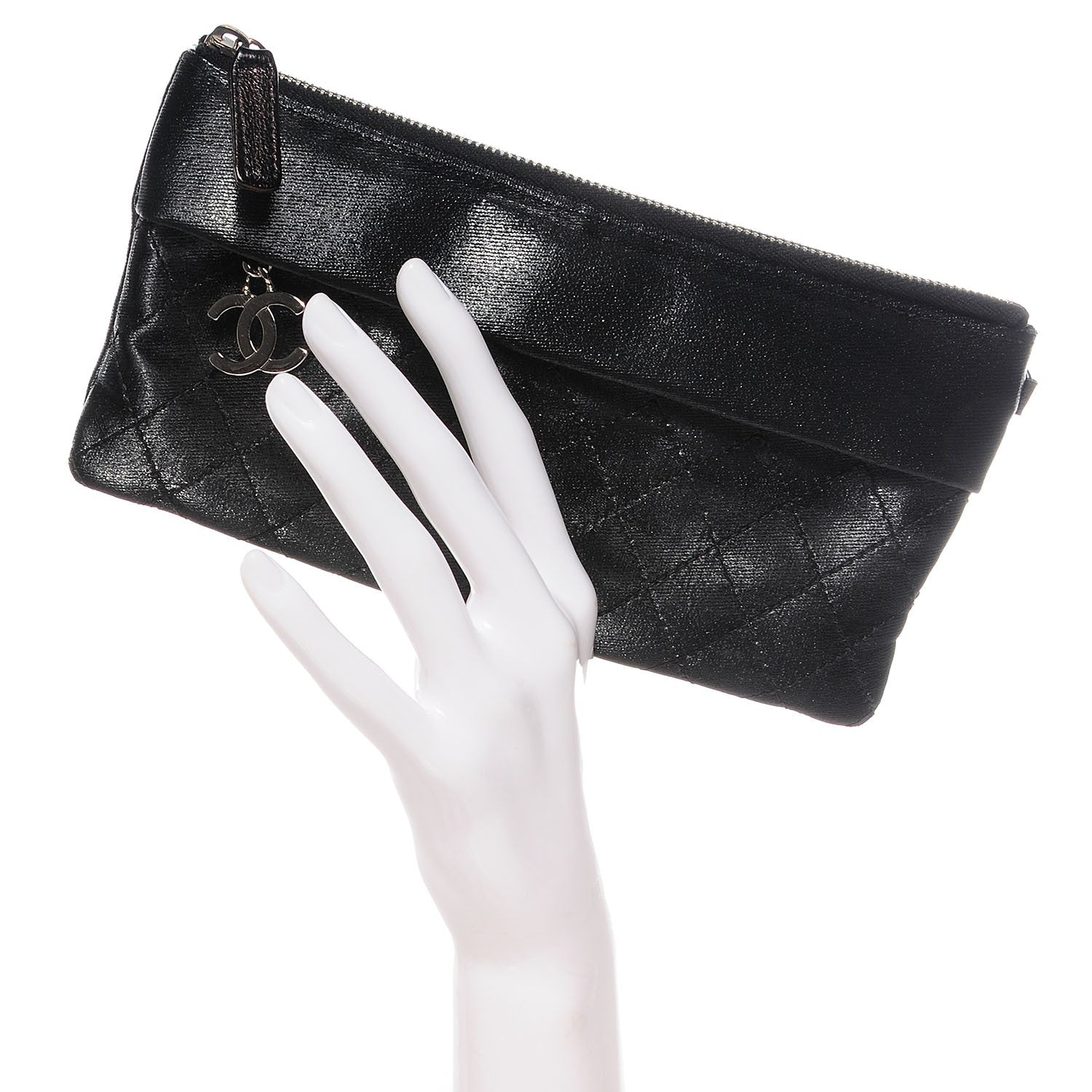 Chanel Quilted Coated Canvas Paris Biarritz Ligne Clutch Black 2 of 8