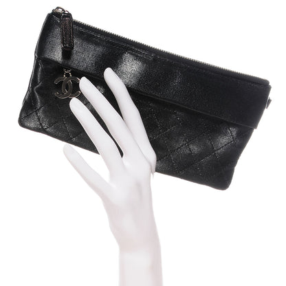 Chanel Quilted Coated Canvas Paris Biarritz Ligne Clutch Black 2 of 8