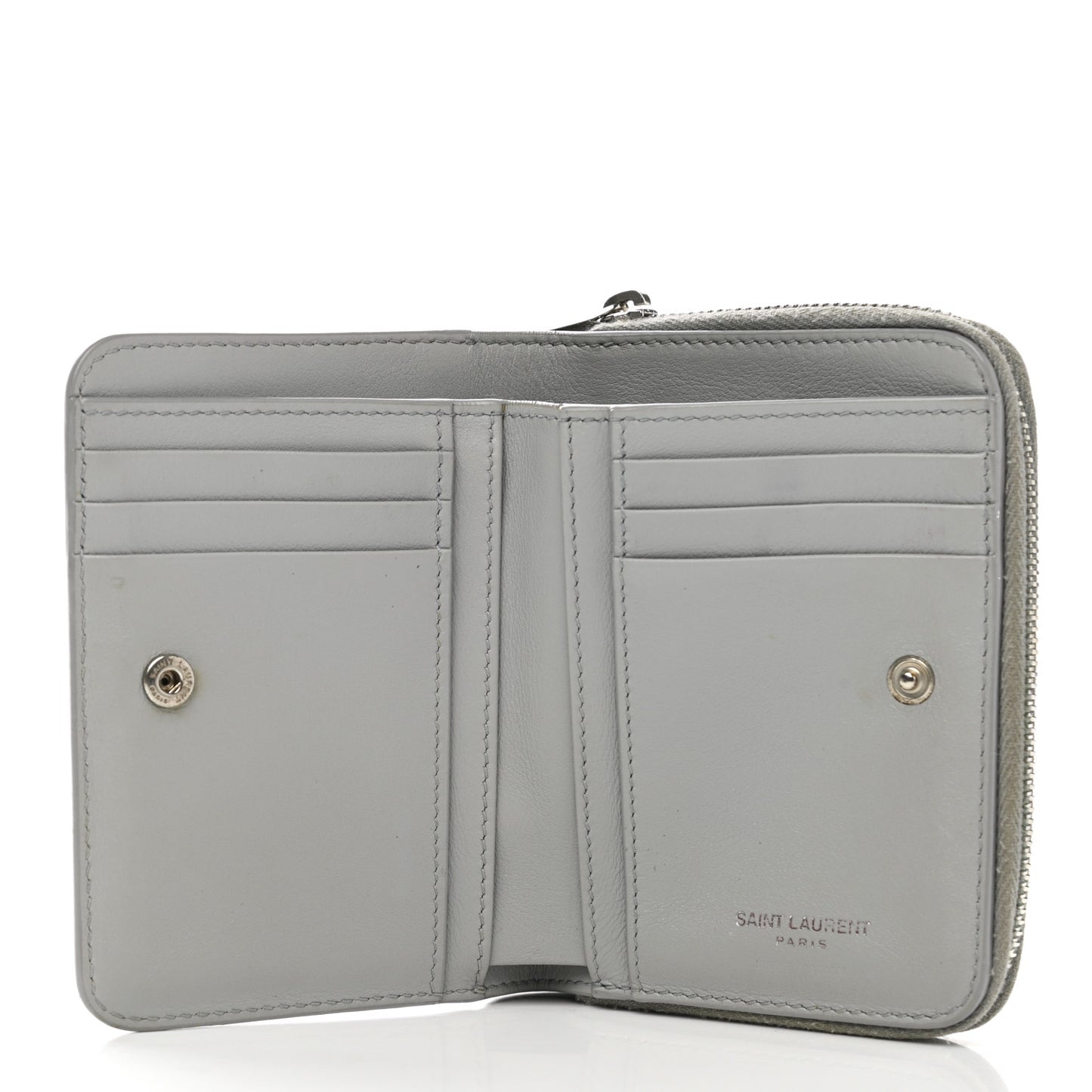 Smooth Calfskin Monogram Zip Around Compact Wallet Gray