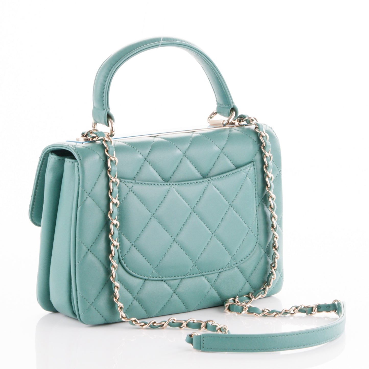 Lambskin Quilted Small Trendy CC Flap Dual Handle Bag Light Green
