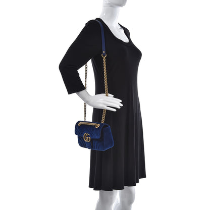 Gucci Velvet Matelasse Mini GG Marmont Shoulder Bag Cobalt Blue 2 of 7