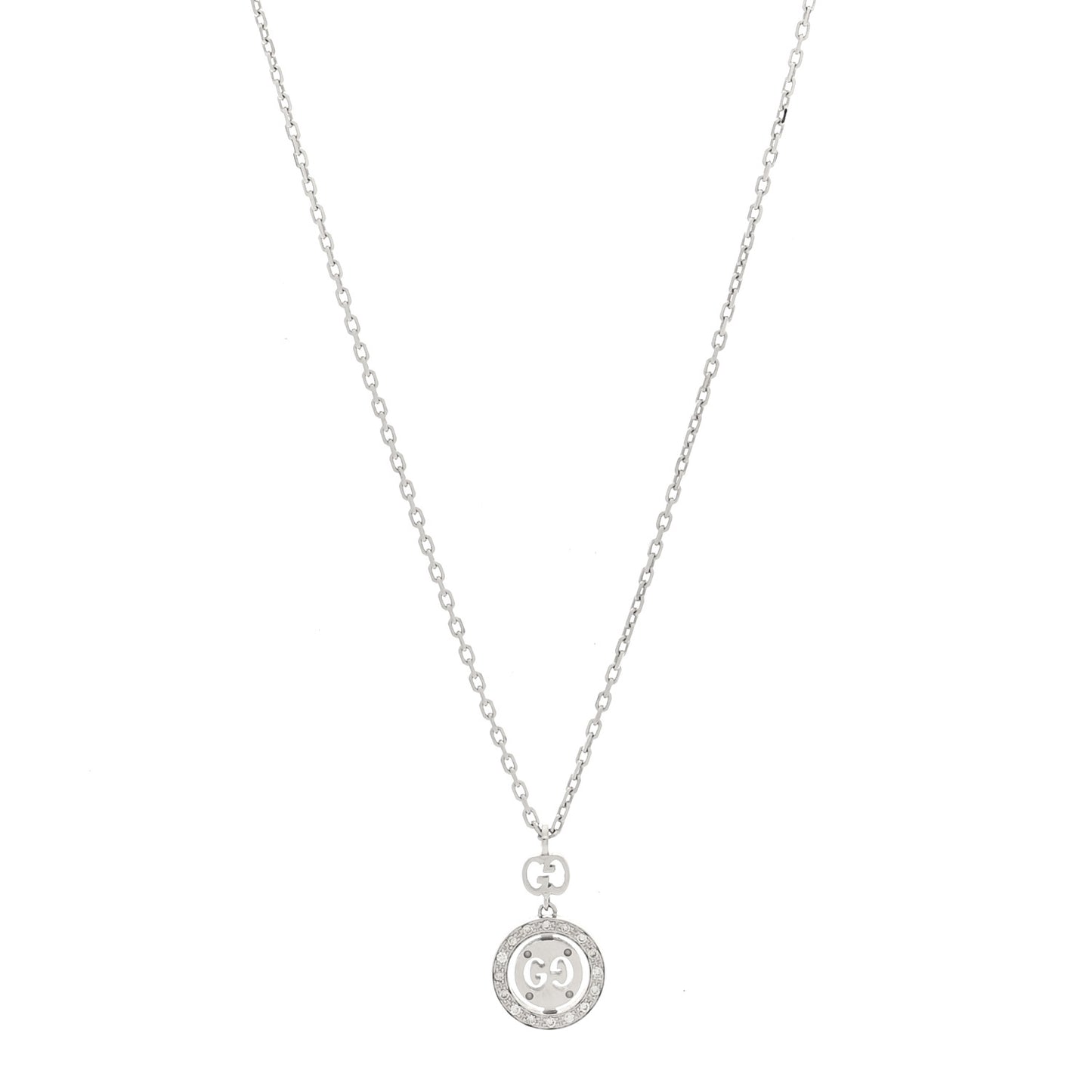 18K White Gold Diamond 10mm Icon Twirl Pendant Necklace