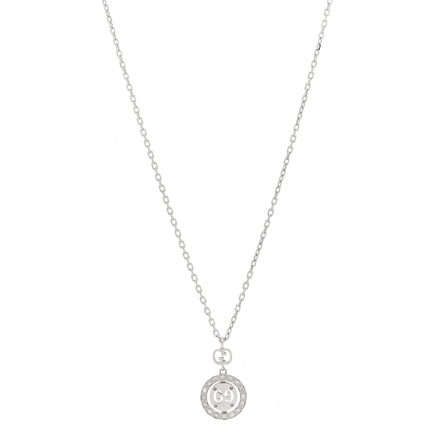 Gucci 18K White Gold Diamond 10mm Icon Twirl Pendant Necklace 1 of 5