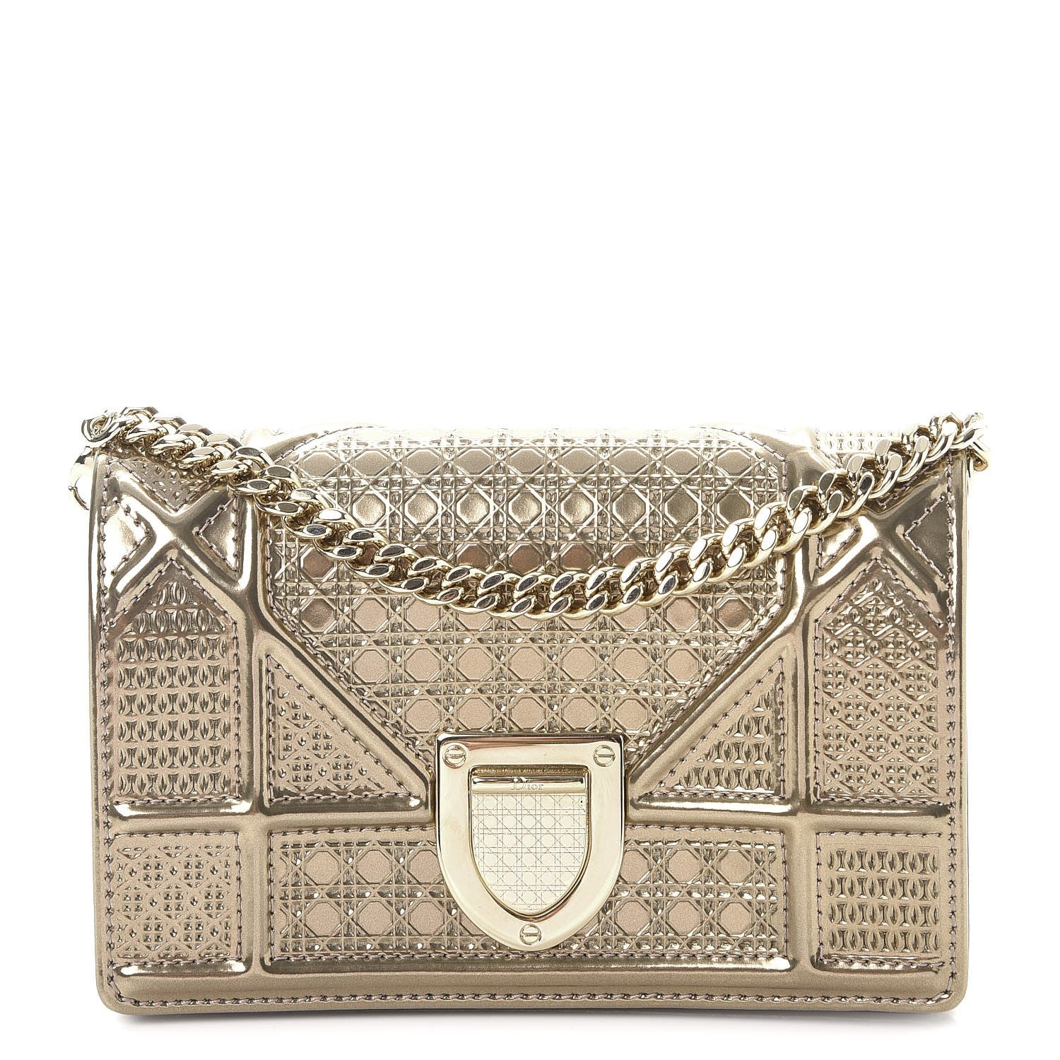 Christian Dior Metallic Patent Micro-Cannage Baby Diorama Flap Bag Champagne 1 of 9