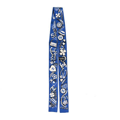 Chanel Silk CC Slim Bandeau Scarf Navy Ecru 2 of 3