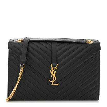 Saint Laurent Grain De Poudre Matelasse Chevron Large Monogram Satchel Black 1 of 10