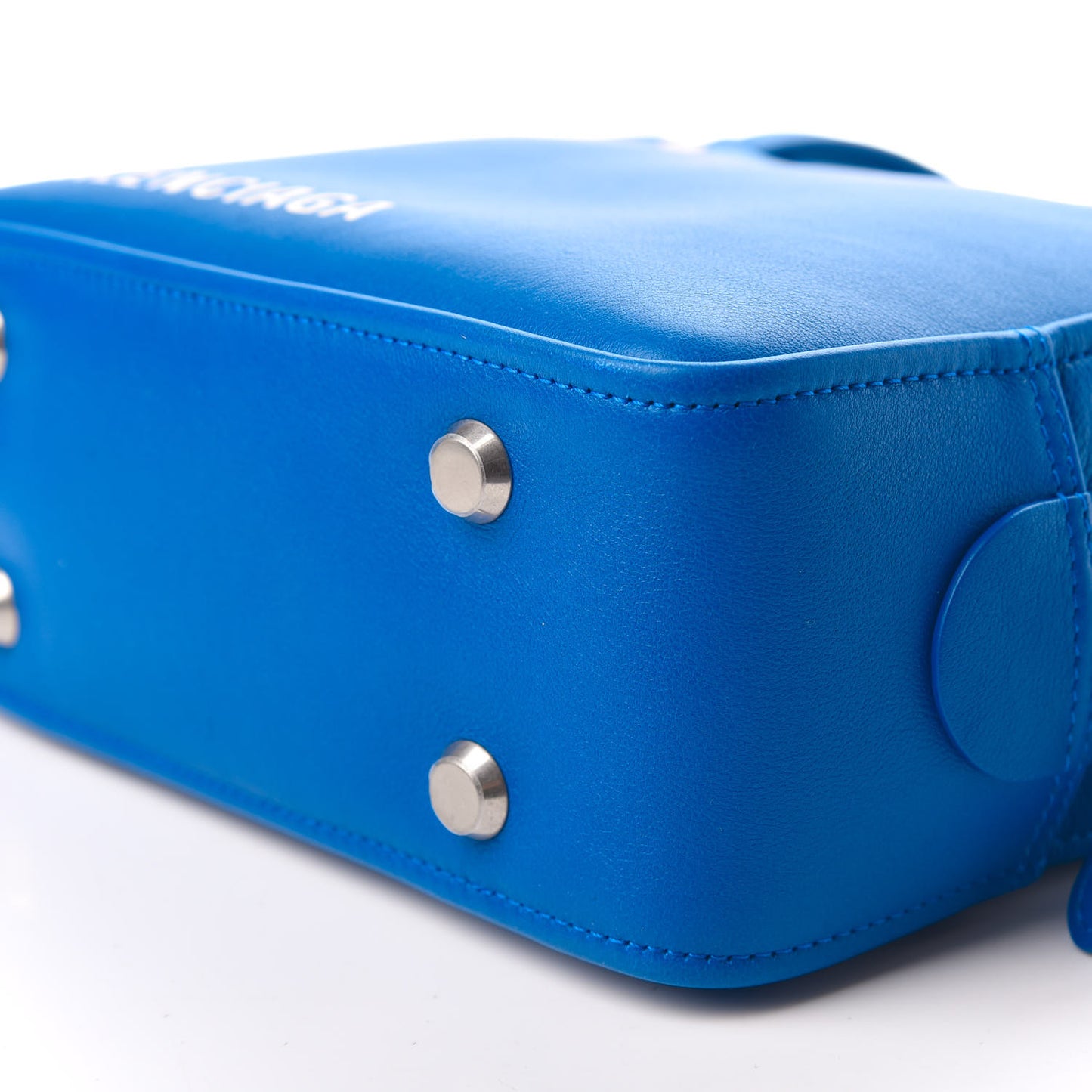 Shiny Day Calfskin Logo XS Triangle Square Bag Bleu Roi White