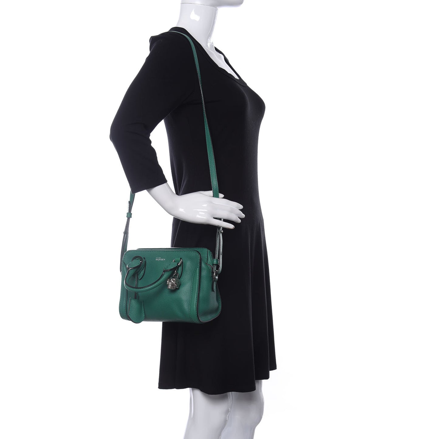 Pebbled Calfskin Small Skull Padlock Zip Around Tote Green