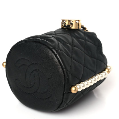 Chanel Calfskin Quilted Pearl Mini About Pearls Drawstring Bucket Bag Black 9 of 9