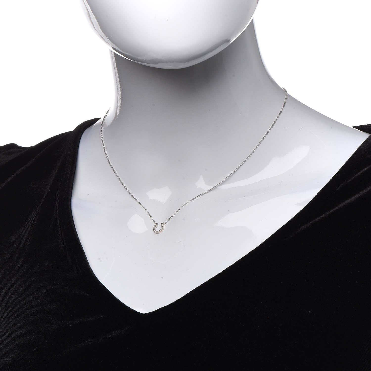 Tiffany 18K White Gold Diamond Mini Metro Horseshoe Pendant Necklace 2 of 7