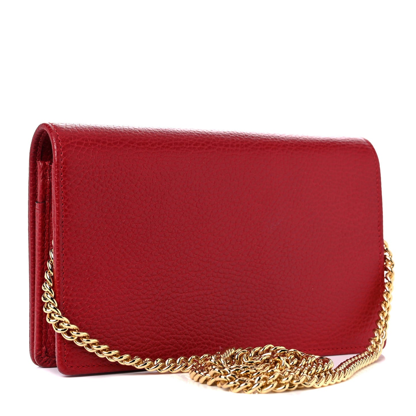 Dollar Calfskin Mini GG Marmont Chain Wallet Hibiscus Red