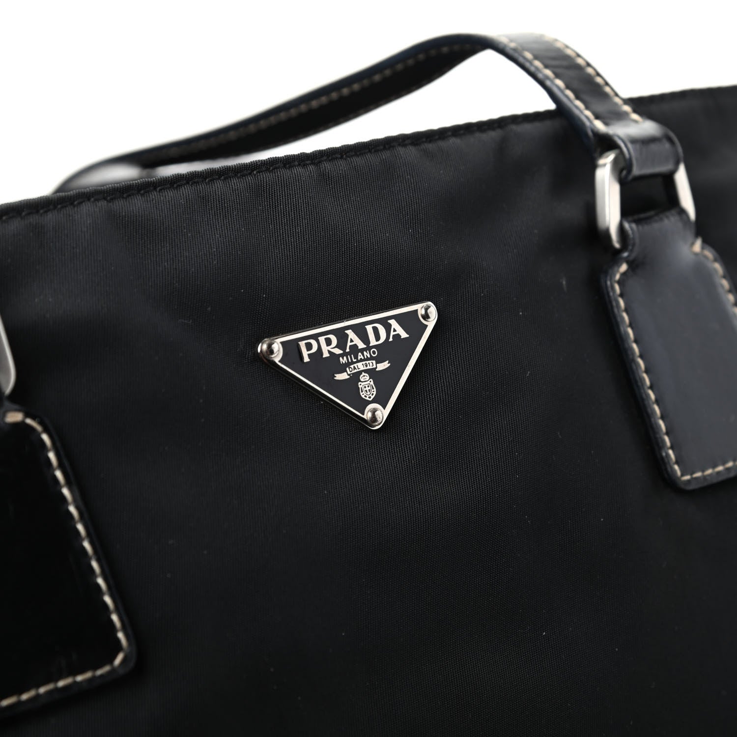 Prada Tessuto Nylon Calfskin Tote Black 8 of 9