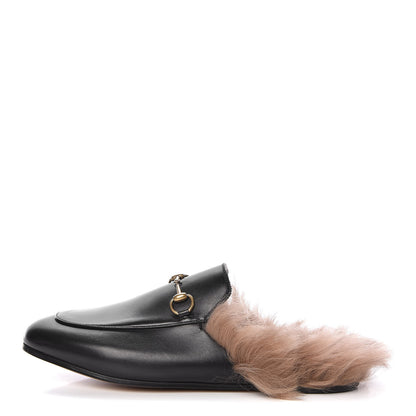 Gucci Calfskin Fur Womens Princetown Slippers 39 Black 1 of 8