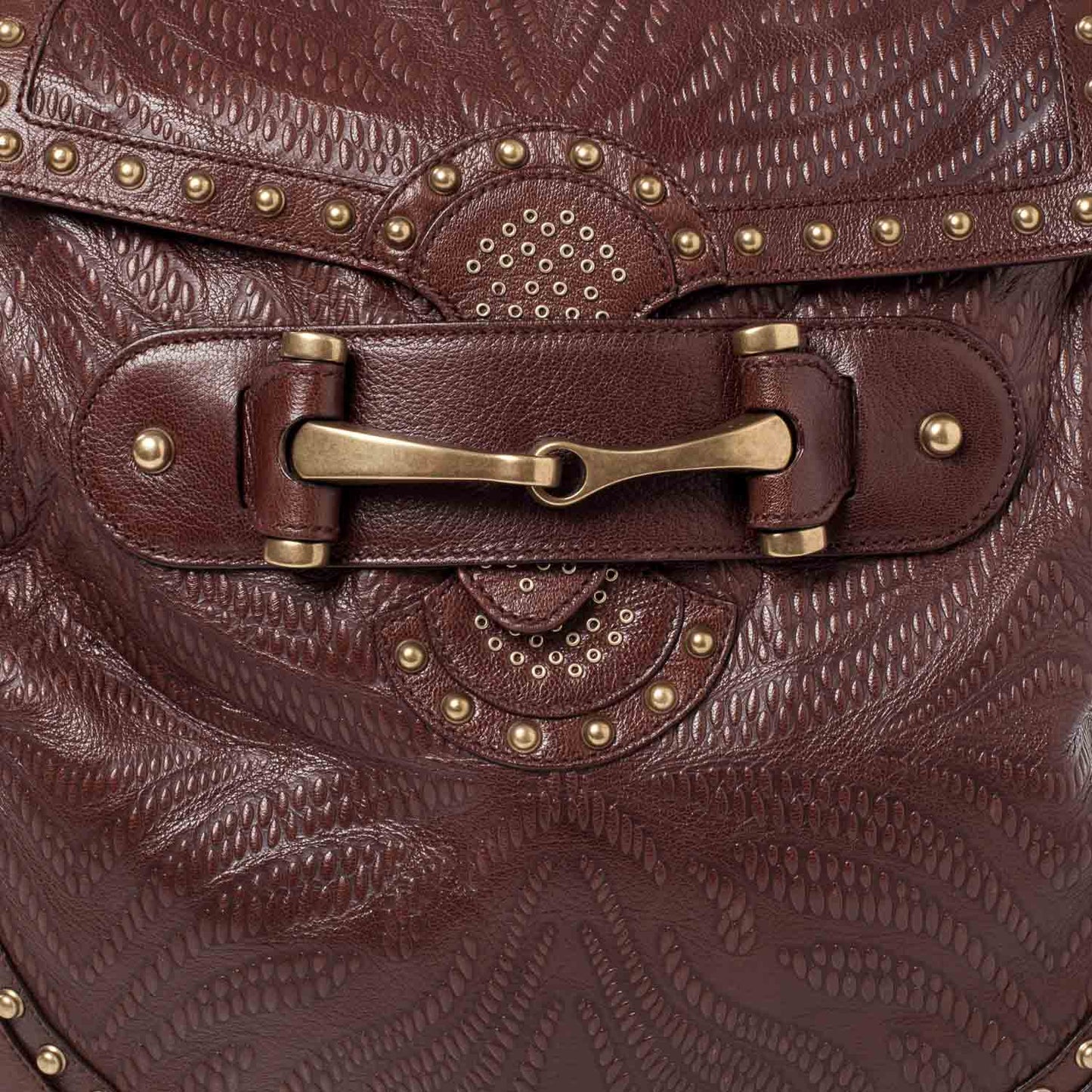 Leather Studded and Tooled Pelham Brown
