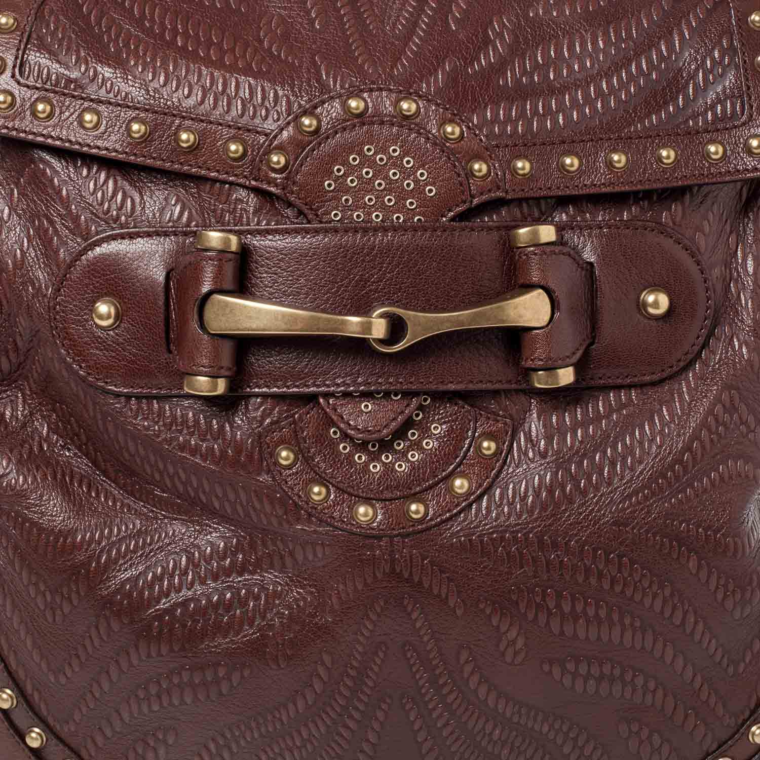 Gucci Leather Studded and Tooled Pelham Brown 5 of 10