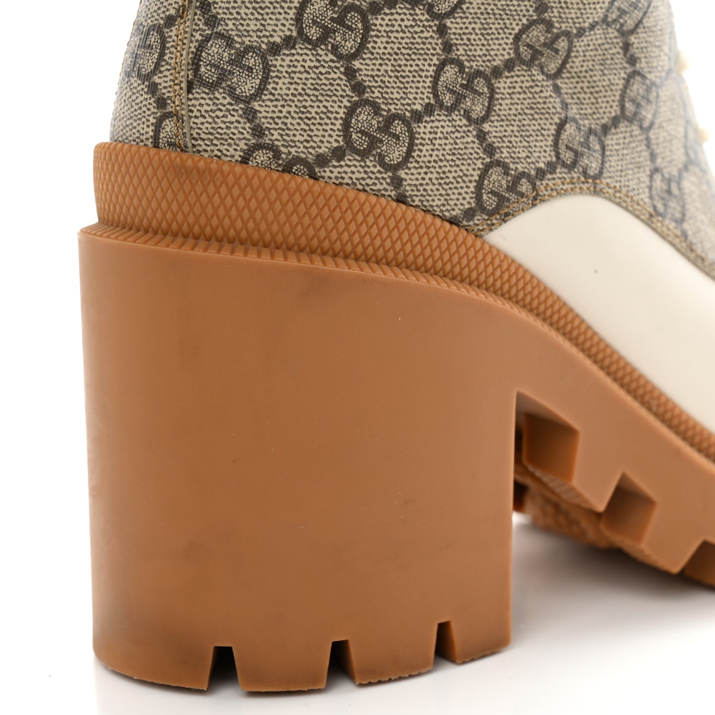 Calfskin GG Supreme Monogram Nappa Quilted Lace Up Ankle Boots 37 Mystic White Beige