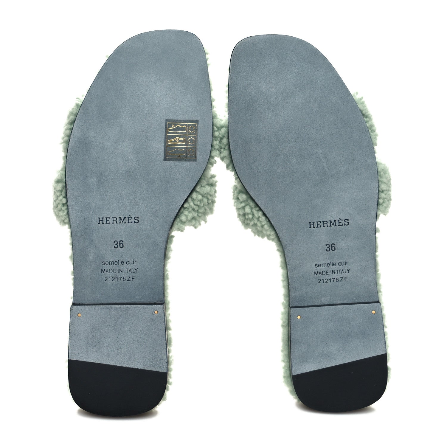 Hermes Woolskin Oran Sandals 36 Vert D’Eau 5 of 8