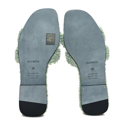 Hermes Woolskin Oran Sandals 36 Vert D’Eau 5 of 8
