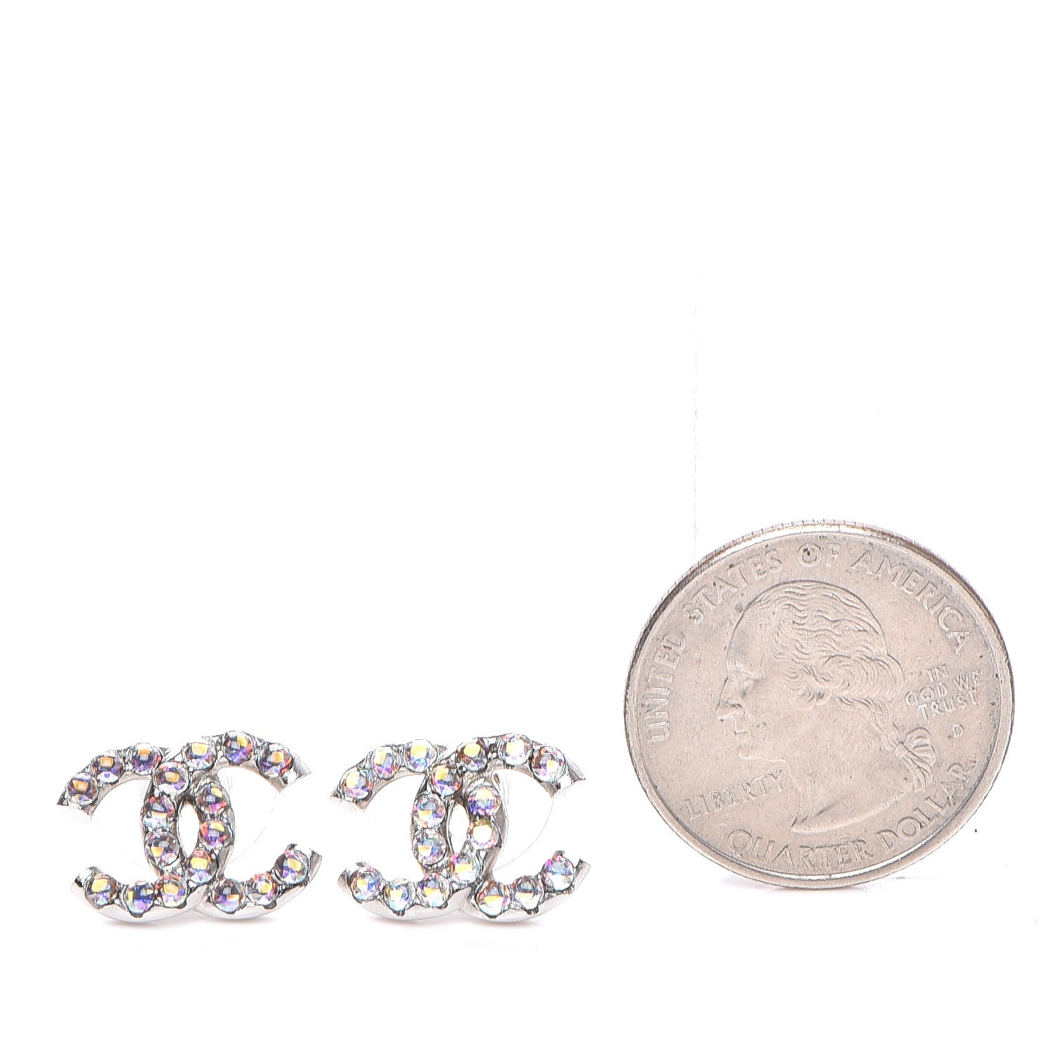 Chanel Iridescent Crystal CC Earrings Silver 2 of 5