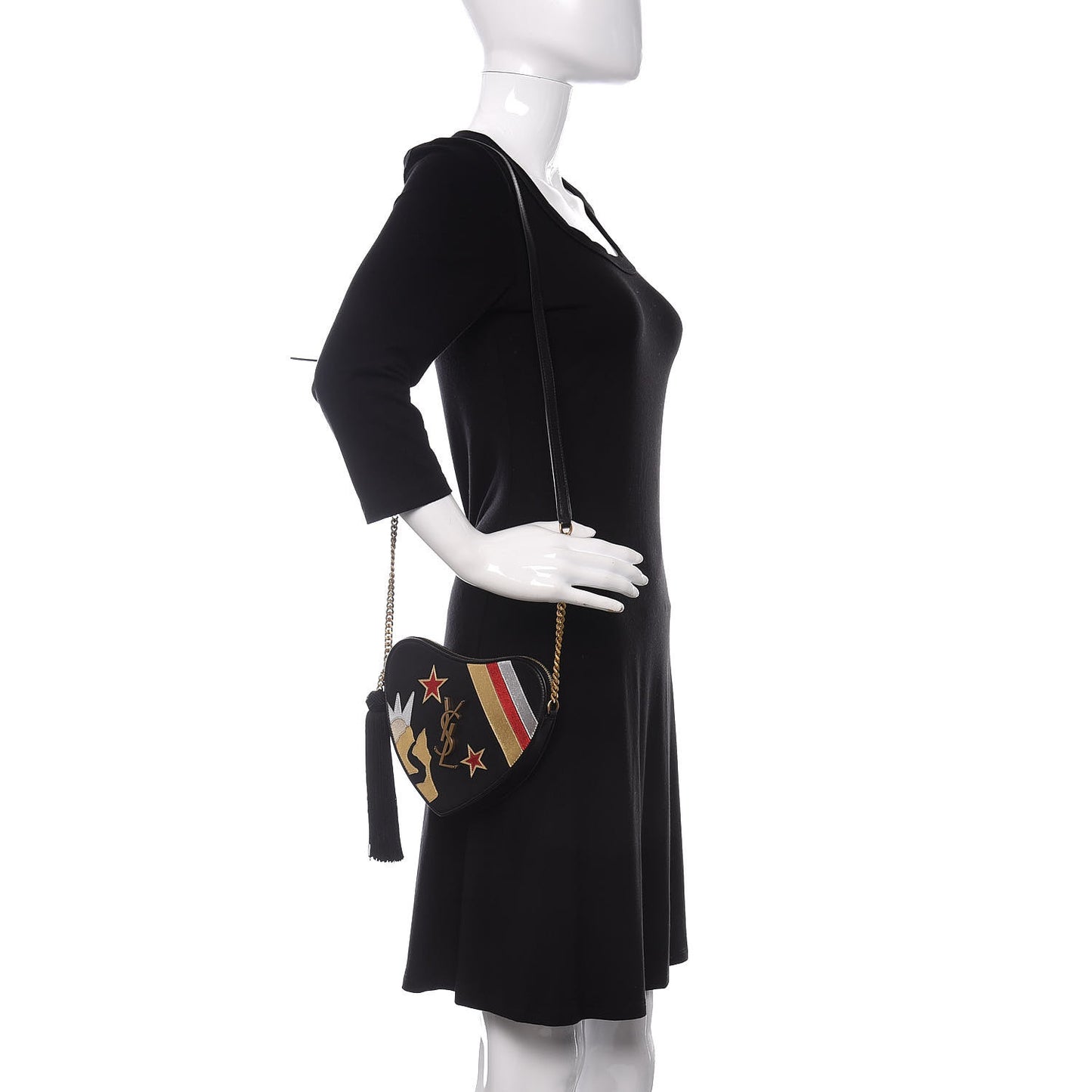 Calfskin Rock Star Patchwork Monogram Heart Shoulder Bag Black