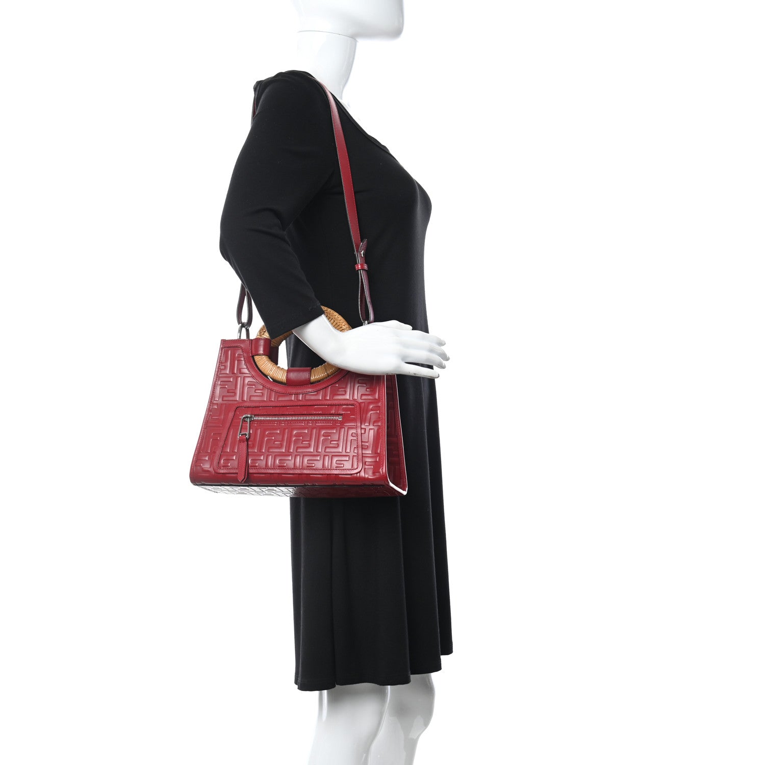 Fendi Vitello Century Wicker FF 1974 Embossed Small Runaway Shopper Tote Fragola 2 of 18