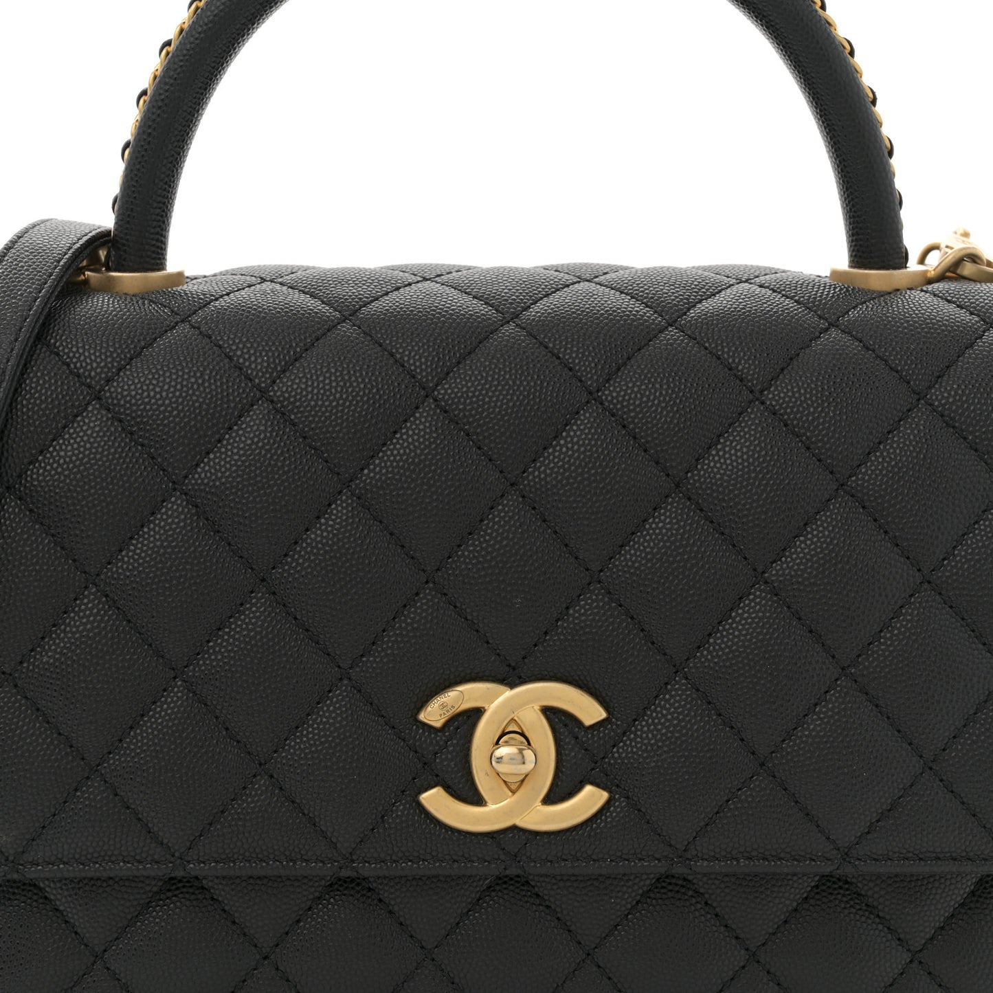 Caviar Quilted Small Coco Chain Handle Flap Black