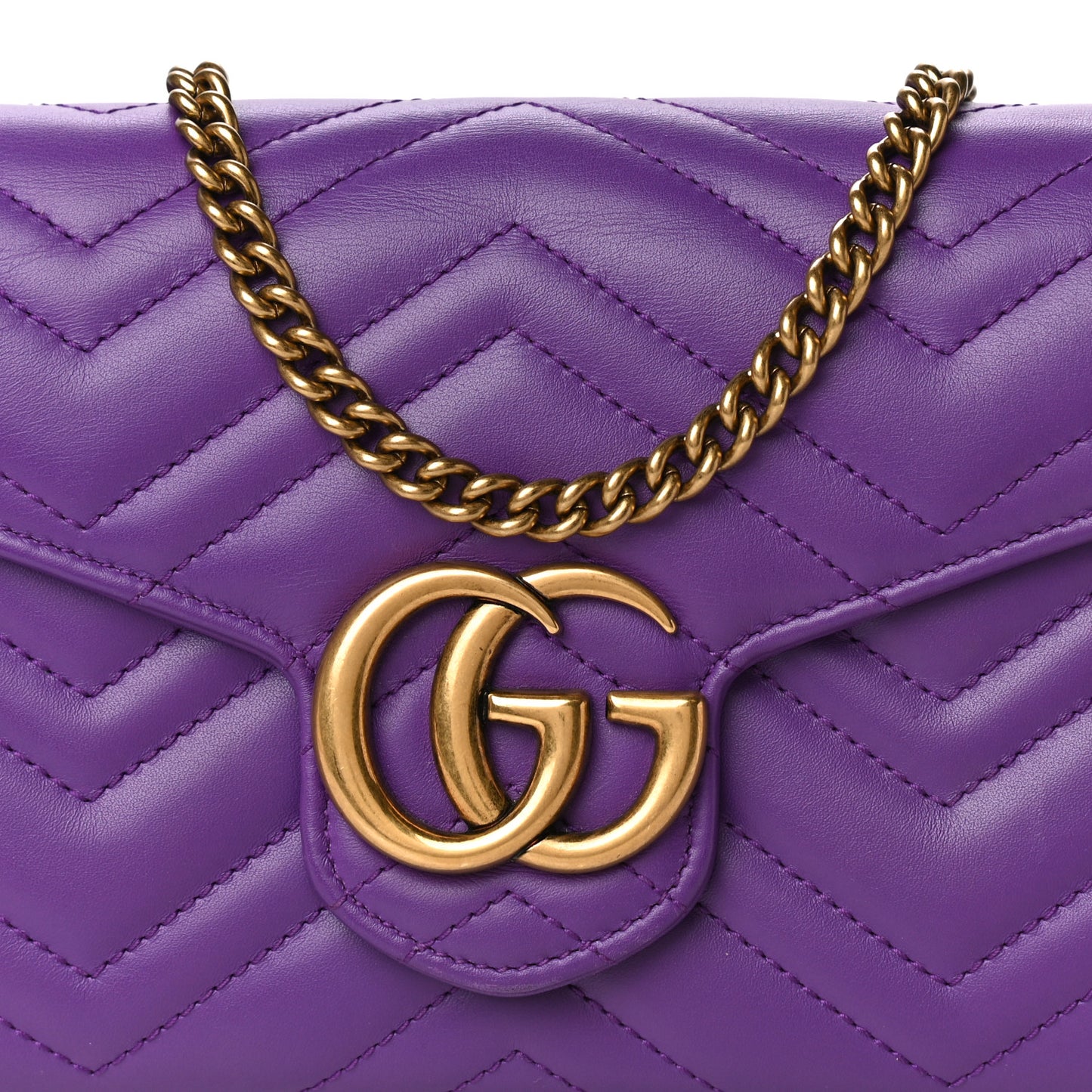 Calfskin Matelasse GG Marmont Chain Wallet Shine Purple