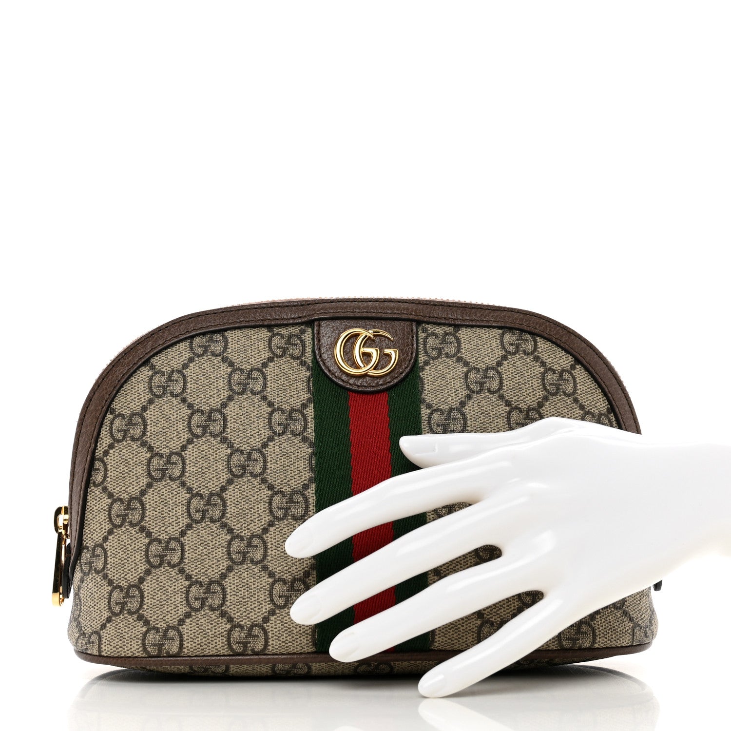Gucci GG Supreme Monogram Textured Calfskin Web Large Ophidia Cosmetic Case Beige Ebony New Acero 2 of 7