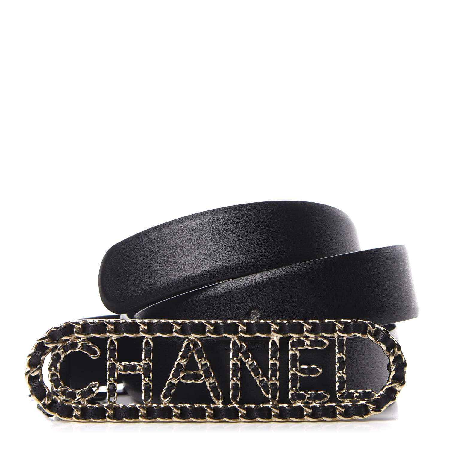Chanel Calfskin CC Chain Vintage Allure Logo Belt 85 34 Black 1 of 11