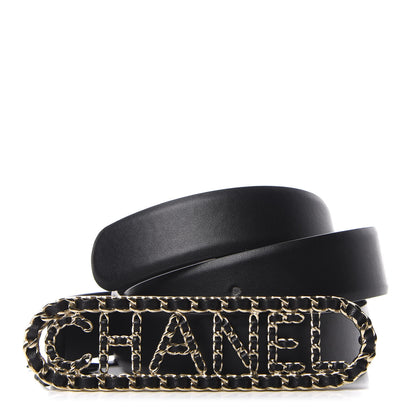 Chanel Calfskin CC Chain Vintage Allure Logo Belt 85 34 Black 1 of 11